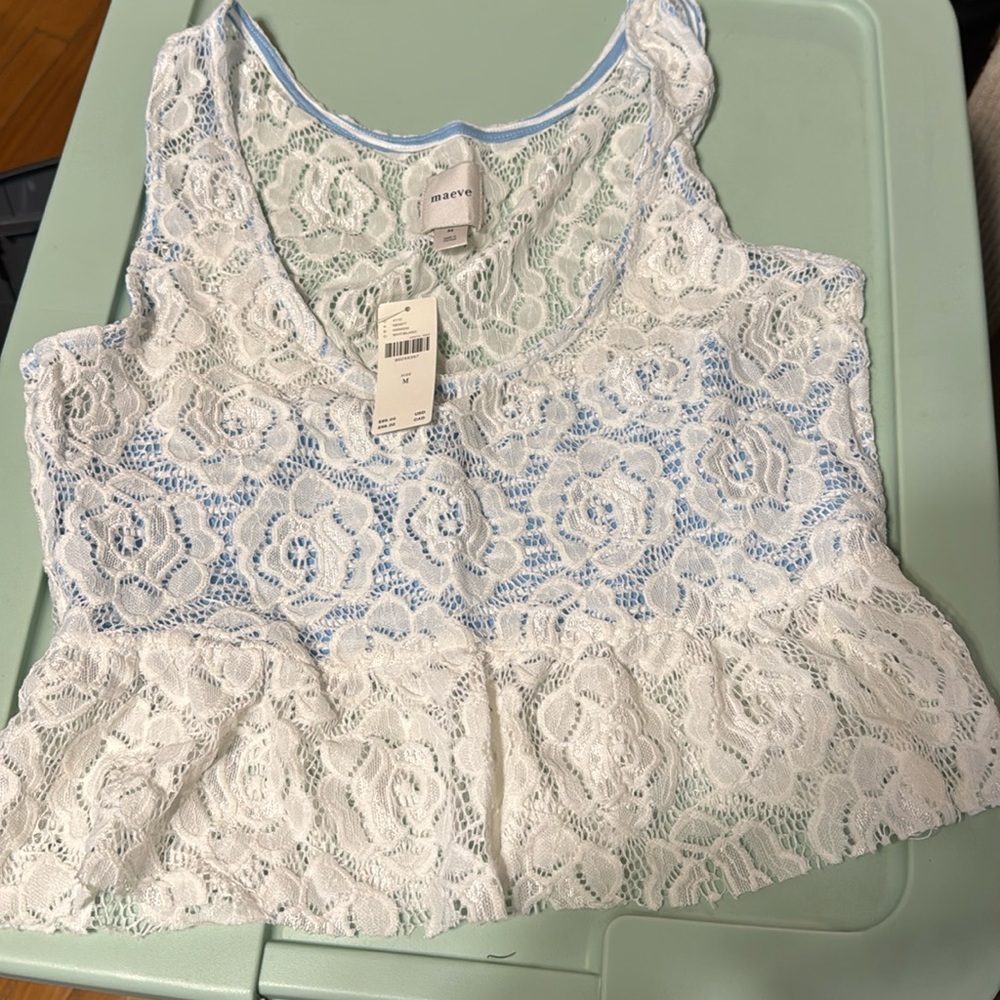 ✨ Anthropologie Lace Overlay Cropped Top Sz M - Picture 4 of 6